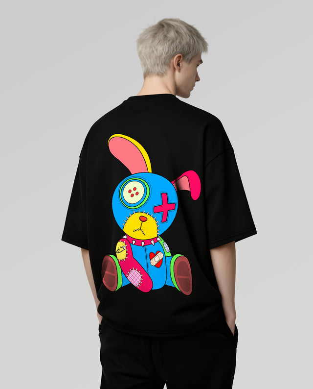 Anti anxiety character graphic t-shirt oversized streetwear Gabriel Emmanuele Australia back model view.