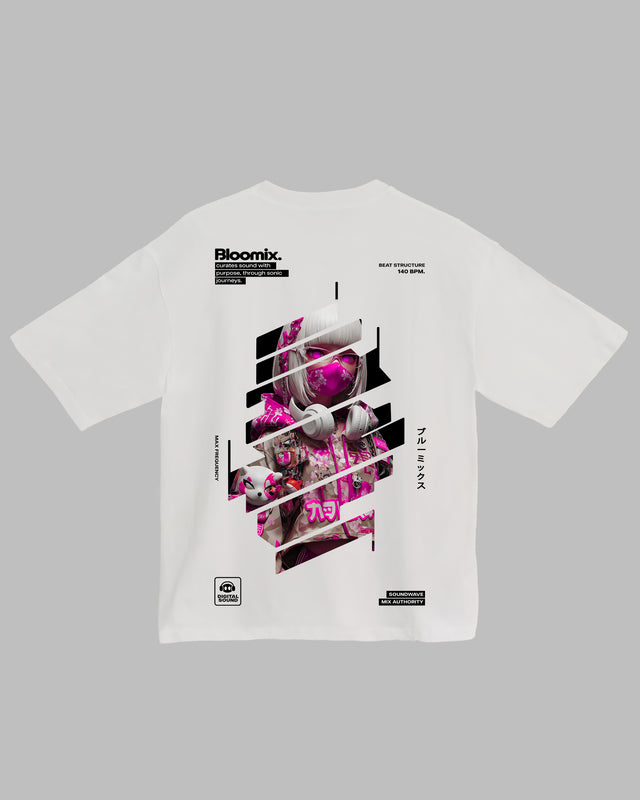 Bloomix character graphic t-shirt oversized streetwear Gabriel Emmanuele Australia back tshirt view.