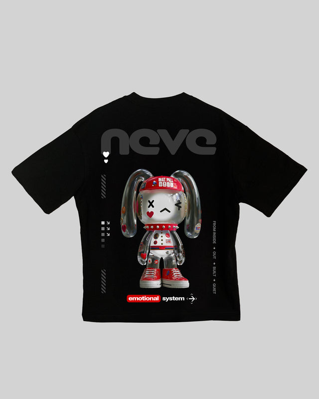 Neve character graphic t-shirt oversized streetwear Gabriel Emmanuele Australia back tshirt view.
