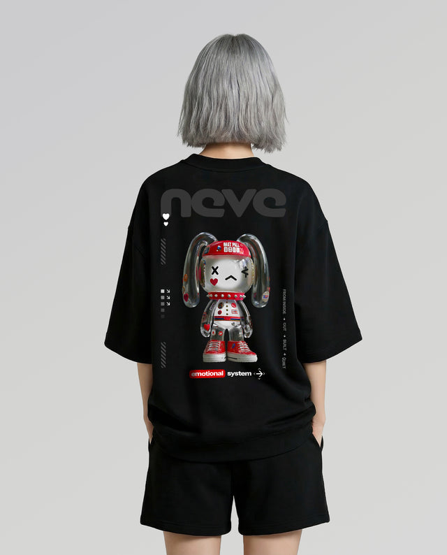 Neve character graphic t-shirt oversized streetwear Gabriel Emmanuele Australia back model view.
