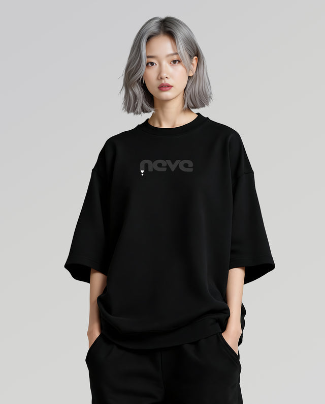Neve character graphic t-shirt oversized streetwear Gabriel Emmanuele Australia front model view.