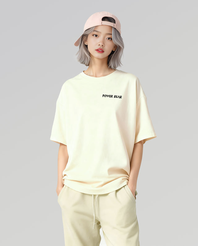 Power bear character graphic t-shirt oversized streetwear Gabriel Emmanuele Australia front model view.