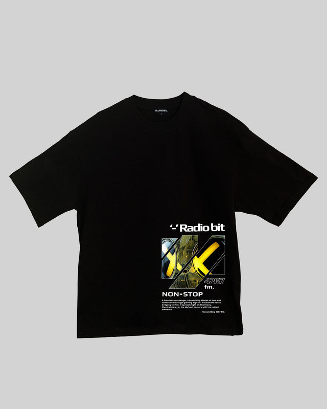 Radio bit character graphic t-shirt oversized streetwear Gabriel Emmanuele Australia front tshirt view.