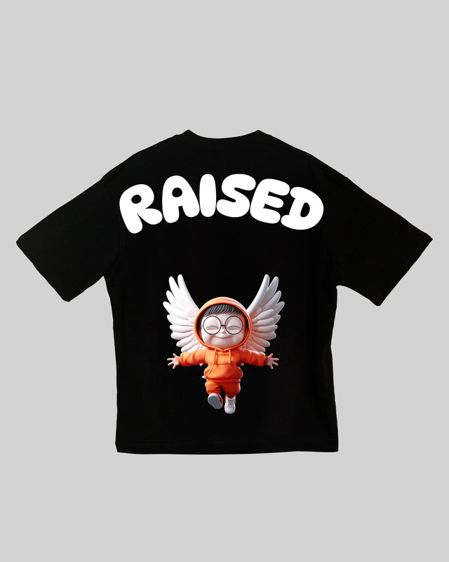 Raised character graphic t-shirt oversized streetwear Gabriel Emmanuele Australia back tshirt view.