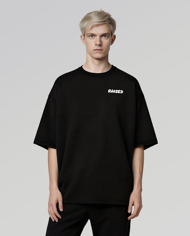 Raised character graphic t-shirt oversized streetwear Gabriel Emmanuele Australia front model view.