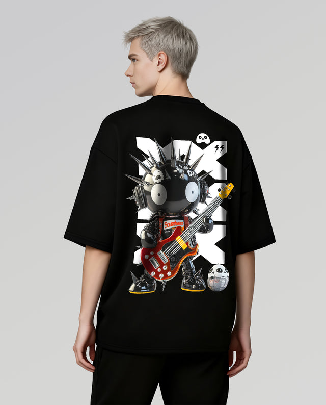 Soundrazor character graphic t-shirt oversized streetwear Gabriel Emmanuele Australia back model view.