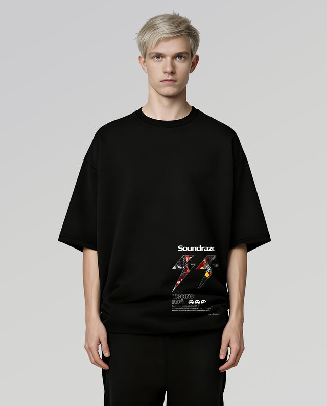 Soundrazor character graphic t-shirt oversized streetwear Gabriel Emmanuele Australia front model view.