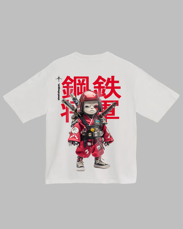 Steel Shogun character graphic t-shirt oversized streetwear Gabriel Emmanuele Australia back tshirt view.