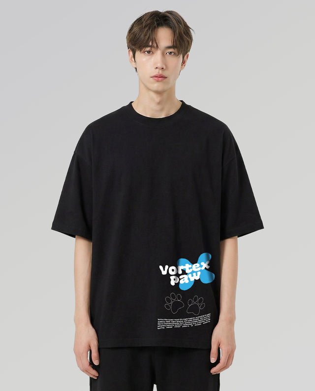 Vortex Paw character graphic t-shirt oversized streetwear Gabriel Emmanuele Australia front model view.