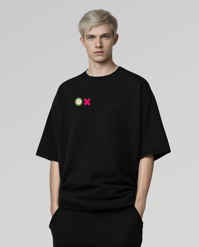 Anti anxiety character graphic t-shirt oversized streetwear Gabriel Emmanuele Australia front model view.