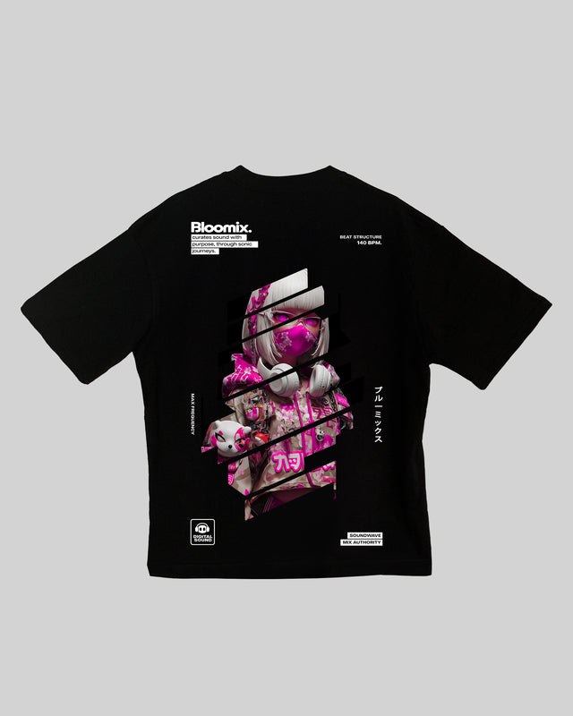 Bloomix character graphic t-shirt oversized streetwear Gabriel Emmanuele Australia back tshirt view.