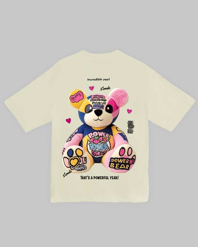 Power bear character graphic t-shirt oversized streetwear Gabriel Emmanuele Australia back tshirt view.