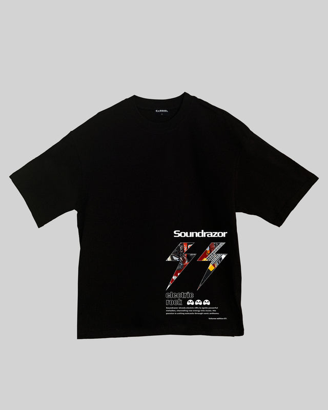 Soundrazor character graphic t-shirt oversized streetwear Gabriel Emmanuele Australia front tshirt view.